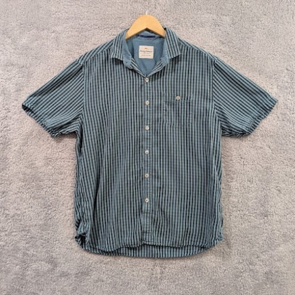 Tommy Bahama Men's Teal Blue Plaid Short Sleeve Button-Down‎ Shirt Size Medium